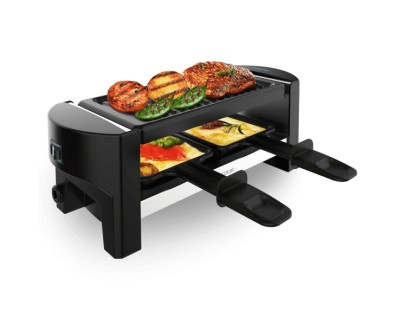 Cecotec Cheese and Grill 3200 Pocket Raclette - Potencia de 320W - Ideal para 2 Personas - Incluye Sartenes y Espatulas - Superficie Mixta Grill y Plancha - Termostato Regulable - Color Negro