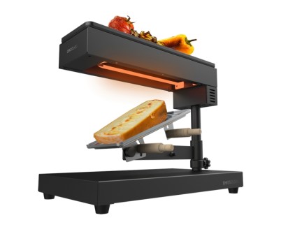 Cecotec Cheese and Grill 6000 Pro Raclette con Funcion Grill - 600W - Acero Inoxidable Duradero - Espatulas de Madera - Termostato - Parrilla Antiadherente - Mango Reclinable - Compacto - Color Negro