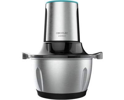 Cecotec ChopBeat 1500 TitanBlack Steel Picadora Electrica - 600W - Cuchillas de Titanio - Bol de 1.5L de Acero Inoxidable - 2 Velocidades - Espiralizador con 4 Accesorios - Libre de BPA - Facil Limpieza