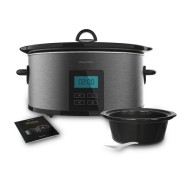 Cecotec Chupchup Matic Spatula Olla de Coccion Lenta - 240W - Capacidad 5.5L - Pantalla Digital - Temperatura Regulable - Temporizador - Incluye Recetario - Cubeta Ceramica - Color Negro y Azul