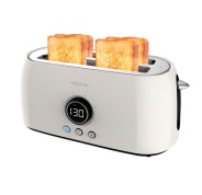 Cecotec ClassicToast 15000 Tostadora de Doble Ranura Larga - 1500W - Pantalla Digital - Ranura Ancha - 3 Funciones - 6 Niveles - Extra Elevacion - Autocentrado - Bandeja Recogemigas - Color Blanco