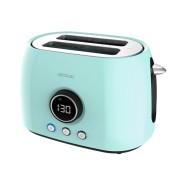 Cecotec ClassicToast 8000 Tostadora de Doble Ranura - 800W - Pantalla Digital - Ranura Ancha - 3 Funciones - Calienta Panecillos - 6 Niveles - Extra Elevacion - Autocentrado - Color Azul Claro