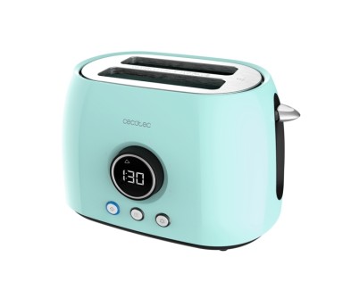 Cecotec ClassicToast 8000 Tostadora de Doble Ranura - 800W - Pantalla Digital - Ranura Ancha - 3 Funciones - Calienta Panecillos - 6 Niveles - Extra Elevacion - Autocentrado - Color Azul Claro