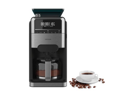 Cecotec Coffee 66 Grind and Brew Cafetera de Goteo de 12 Tazas - 1400W - Jarra de 1.5L - Programable - Acabados en Acero Inoxidable - Deposito y Molinillo Integrado - Color Negro y Gris