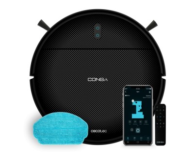 Cecotec Conga 999 Map Genesis Robot Aspirador - Navegacion Giroscopica - Bluetooth - Autonomia 120min - 2000Pa - Mopa de Fregado - WiFi - Control con App - Mando a Distancia - Color Negro