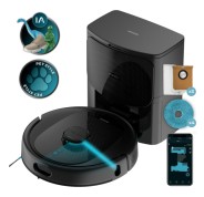 Cecotec Conga 9990 AI Spin Revolution Ultra Power Home Robot Aspirador 4 en 1 con Base de Autovaciado - 10kPa - Chip con IA - Mopas Giratorias - Autonomia 240min - Cepillo Antienredos - Color Negro