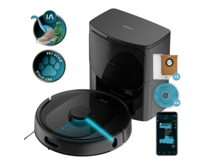 Cecotec Conga 9990 AI Spin Revolution Ultra Power Home Robot Aspirador 4 en 1 con Base de Autovaciado - 10kPa - Chip con IA - Mopas Giratorias - Autonomia 240min - Cepillo Antienredos - Color Negro
