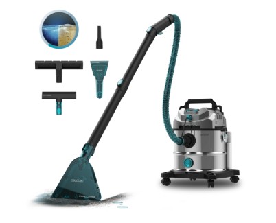 Cecotec Conga CarpetClean 20000 Pro Ultra Aspirador para Tapiceria de Solidos y Liquidos - 1600W - 21kPa - 2 Depositos de 20L y 4.2 L - Incluye Accesorios - Radio Accion 8.5m - Pulverizador - Color Acero y Negro