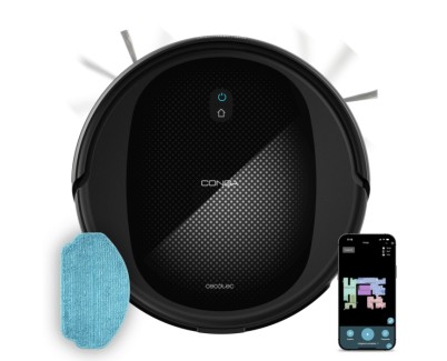 Cecotec Conga M20 Robot Aspirador 4 en 1 - 7000Pa - Navegacion Giroscopica Eficaz - Autonomia hasta 160min - Cepillo Multifuncion - Control Via App - Ajuste de Agua Inteligente - Color Negro