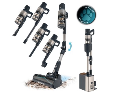 Cecotec Conga Rockstar 5500 Station Pet Flex Aspirador Escoba Vertical sin Cable - 700W - 30kPa - Autonomia 90min - Tubo Flexible - Luz LED - Bateria de 33.6V - Color Negro y Plata