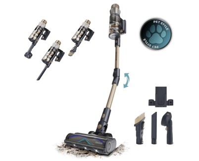 Cecotec Conga Rockstar RS90 Pet Flex Aspirador de Escoba Vertical - 600W - Autonomia hasta 65min - Succion 40kPa - Deposito de 500ml - Luz LED - Pantalla - Ideal para Mascotas - Color Bronce