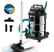 Cecotec Conga Rockstar Wet and Dry Steel Pro Aspirador de Trineo para Solidos y Liquidos - 1600W - Deposito 30L - Funcion de Soplado - Filtros Duales - Ruedas de Goma - Acero Inoxidable