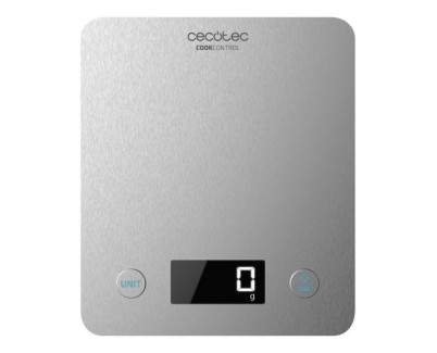 Cecotec Cook Control 10000 Connected Bascula de Cocina - Acabado en Acero Inox - Precision de 1gr - Peso Max. 5kg - Pantalla LCD - Dise&ntilde;o Extraplano - Recubrimiento Antihuellas