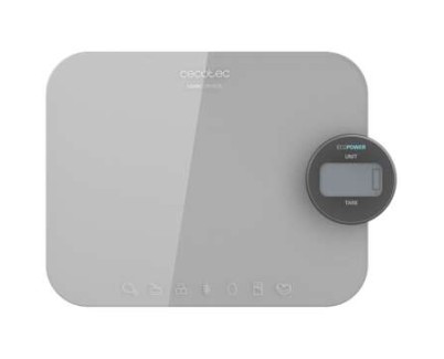 Cecotec Cook Control 10300 EcoPower Nutrition Bascula de Cocina - Funciona sin Pilas - Precision de 1gr - Peso Max. 8kg - Pantalla LCD - Funcion Tara - Funcion Solidos y Liquidos