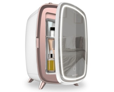 Cecotec CoolingBeauty 6000 Mirror Nevera para Cosmeticos con Espejo - 6L - Luz LED con 3 Intensidades - Silencioso - Enfriamiento hasta 10&ordm;C - Asa Superior - Color Blanco y Rosa
