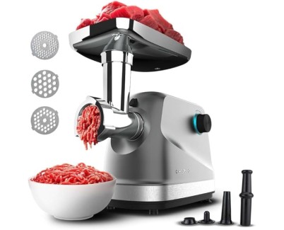 Cecotec Crusher 1400 Steel Picadora de Carne Electrica - Potencia de 1360W - Accesorios Surtidos - Compacto y Manejable - Sistema de Seguridad - Facil Limpieza - Base Antideslizante - Acero Inoxidable