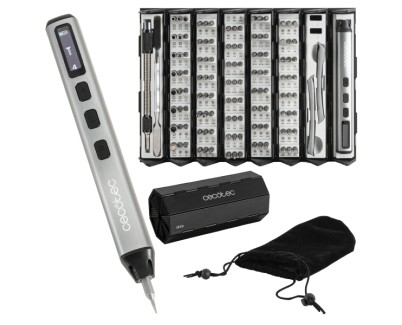 Cecotec Destornillador PrecissionGyro 5000 Infinity Auto Atornillador Inalambrico - 128 Piezas - Incluye Accesorios - Estuche de Plastico Plegable - Magnetizador - Color Plata