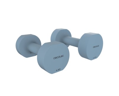 Cecotec Drumfit 400 DoubleNeo Set de 2 Mancuernas de 4kg - Antideslizante - Recubrimiento de Neopreno - Antideslizante - Hexagonales - 19x10x9cm - Color Azul Claro