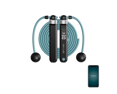 Cecotec Drumfit SmartComba 3000 Connected Comba Inteligente - Cuerda de 3m - Pantalla LED - 2 Cuerdas de 30cm para Espacios Reducidos - Color Negro y Azul