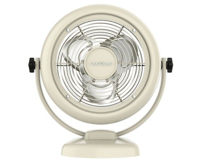 Cecotec EnergySilence 800 RetroDesk Ventilador de Sobremesa con 3 Aspas - 20W - Diametro de 20cm - Inclinacion Ajustable - 2 Velocidades - Rejilla Protectora - Base Estable - Color Beige