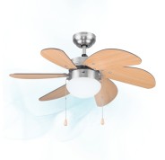 Cecotec EnergySilence Aero 350 Ventilador de Techo con 6 Aspas Reversibles y Luz - 50W - Funcionamiento Silencioso - Modo Invierno/Verano - 3 Velocidades - Aspas de Madera Clara - Acero Inoxidable