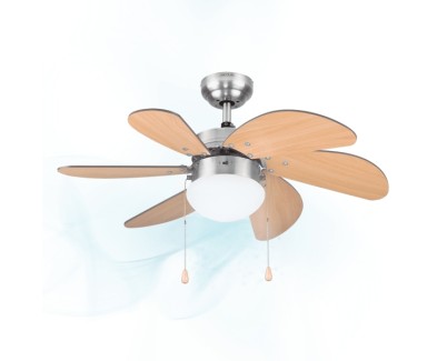 Cecotec EnergySilence Aero 350 Ventilador de Techo con 6 Aspas Reversibles y Luz - 50W - Funcionamiento Silencioso - Modo Invierno/Verano - 3 Velocidades - Aspas de Madera Clara - Acero Inoxidable