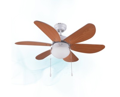 Cecotec EnergySilence Aero 360 Ventilador de Techo con 6 Aspas Reversibles y Luz - 50W - 91cm de Diametro - Silencioso - Modo Invierno - 3 Velocidades - Aspas de Madera - Acero Inoxidable