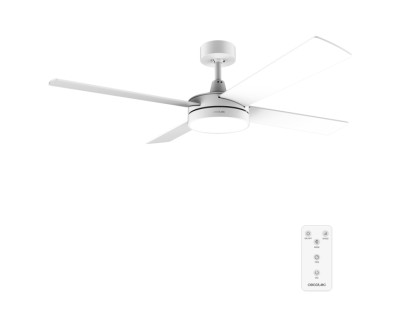 Cecotec EnergySilence Aero 5200 White Line Ventilador de Techo con 4 Aspas y Luz LED Integrada - 65W - Diametro de 52\" - Mando a Distancia - Temporizador - 3 Velocidades - Modo Invierno - Color Blanco