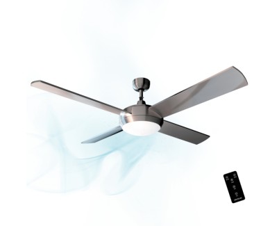 Cecotec EnergySilence Aero 570 Ventilador de Techo con 4 Aspas y Luz LED Integrada - 60W - Diametro de 52\" - Mando a Distancia - Temporizador - 3 Velocidades - Modo Invierno/Verano - Acero Inoxidable