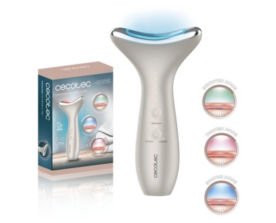 Cecotec FaceCare Face and Neck Pro Cepillo de Fototerapia Facial - Rostro y Cuello - 3 Modos - Luz LED - 5 Niveles de EMS - Vibracion y Calor - Temporizador - Funcion Memoria - Color Blanco