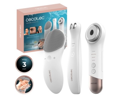 Cecotec FaceCare SkinRoutine Pack de Cuidado Facial - Limpiador con Doble Cara - Vibracion para Limpieza Profunda - Intensidad Ajustables - Funcion Calor - Diadema - Color Blanco