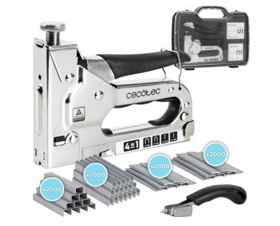 Cecotec FastTacker 4in1 Full Equip Clavadora/Grapadora - Incluye Accesorios - Maletin - Color Acero