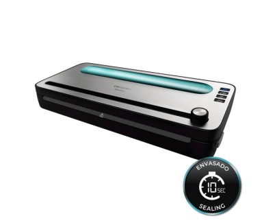 Cecotec FoodCare SealVac 120 SteelCut Envasadora al Vacio - Presion 0.75bar - 120W - Silencioso - Acero Inoxidable - Luz LED - Admite Bolsas Genericas - Funcion Vacio para Botes - Color Negro y Plateado
