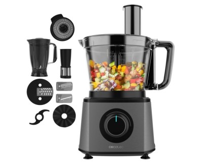 Cecotec FoodProcessor Paprika 2000 Full Procesador de Alimentos - 2000W - Bowl de 3.5L - Jarra de 1.8L - Filtro - Exprimidor - Discos y Cuchillas Variados - Velocidad Variable - Color Gris y Negro