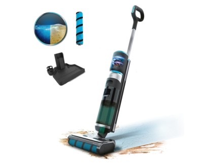 Cecotec FreeGo Wash and Vacuum Fregona Electica - 250W - Autonomia 35min - Base de Autolimpieza - 2 Depositos de 700ml Separados - Rodillo Wet Jalisco - Pantalla Digital - Color Negro y Azul
