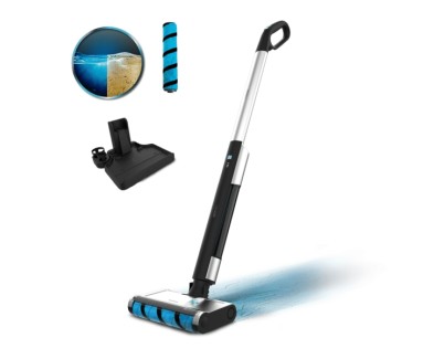 Cecotec FreeGo Wash Fregona Electrica - 40W - Depositos de Agua Limpia y Sucia Separados - Autonomia hasta 40min - Rodillo Wet Jalisco - Base de Autolimpieza - Sensor Auto-Stop - Color Negro y Plata