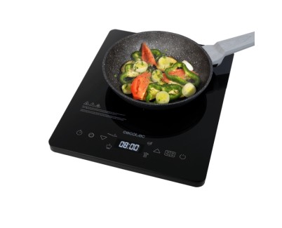 Cecotec Full Crystal Onyx Placa de Induccion Portatil - 2000W - Cristal de Alta Resistencia - Tactil - 10 Niveles - Temperatura de 60 a 260&deg;C - Temporizador - Apta para Sartenes de 28cm - Color Negro