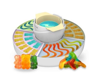 Cecotec Fun and Sugar Gummy Maquina para Hacer Golosinas - Potencia de 40W - Fondue de Chocolate - Incluye 4 Moldes de Silicona - Bandejas Desmontables - Facil de Limpiar - Color Blanco