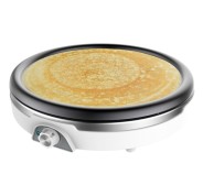 Cecotec Fun Crepestone XL Inox Crepera - 1350W - Acero Inoxidable - 38cm de Diametro - Antiadherente - Placa Extraible - Temperatura Regulable - Espatula y Rodillo - 38.5x37.5x10.3cm - Color Blanco