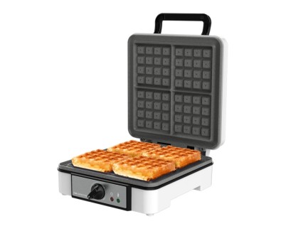 Cecotec Fun Gofrestone 4Inox Gofrera Cuadruple - 1200W - Antiadherente - Temperatura Regulable - Acero Inoxidable - Base Antideslizante - Asa de Tacto Frio - Indicador Luminoso - Color Blanco y Negro