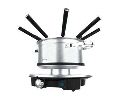 Cecotec Fun GourmetFondue Advance Fondue Electrica - 1500W - Acero Inoxidable - Termostato - Capacidad de 1.7L - 8 Tenedores - Olla Antiadherente - Apta para Lavavajillas - Tapa Antisalpicaduras