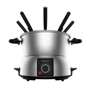 Cecotec Fun GourmetFondue Fondue Electrica - Potencia de 1000W - Acero Inoxidable - Termostato Regulable - Tapa Antisalpicaduras - Incluye 8 Tenedores - Apta para Lavavajillas