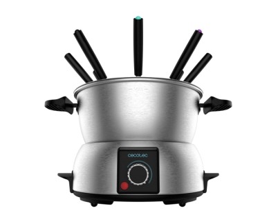 Cecotec Fun GourmetFondue Fondue Electrica - Potencia de 1000W - Acero Inoxidable - Termostato Regulable - Tapa Antisalpicaduras - Incluye 8 Tenedores - Apta para Lavavajillas