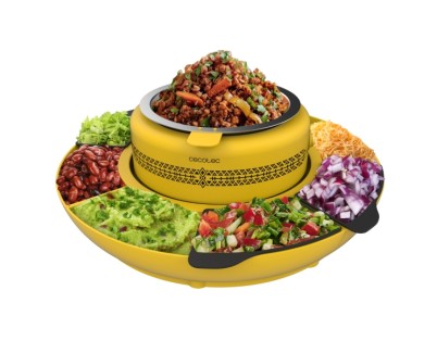 Cecotec Fun Taco Andale Maquina para Calentar Ingredientes para Tacos - 40W - Mantiene Calor - Organizador - Colorido y Divertido - Moldes de Silicona - Facil de Limpiar y Transportar - Color Amarillo