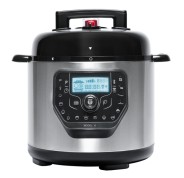 Cecotec H Deluxe Olla GM Programable con Tapa Abatible - Capacidad 6L - Antiadherente - Bascula - Pantalla LCD - Ergonomico - Temperatura Regulable hasta 200ºC - Control por Voz - Color Negro y Plateado