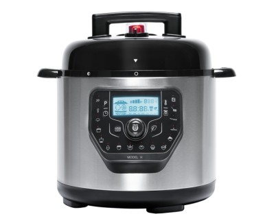 Cecotec H Deluxe Olla GM Programable con Tapa Abatible - Capacidad 6L - Antiadherente - Bascula - Pantalla LCD - Ergonomico - Temperatura Regulable hasta 200&ordm;C - Control por Voz - Color Negro y Plateado