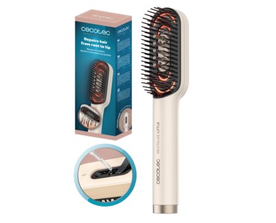 Cecotec HairCare Revitalize Little Cepillo Reparador de Cabello - Desenredante - Luz LED - Aplicador de Serum Integrado - Masaje Vibratorio - Color Blanco