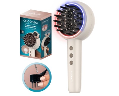 Cecotec HairCare Revitalize TotalCare Cepillo Reparador de Cabello - Estimula Foliculos Pilosos - Luz LED - Aplicador de Serum Integrado - 5 Niveles de Intensidad Ajustables - Color Blanco