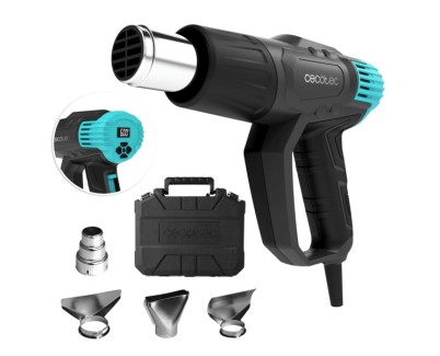 Cecotec Hell Gun 9500 Vision Pistola de Calor - 2000W - Pantalla Digital - Temperatura Regulable de 50&ordm;C a 600&ordm;C - Cabezales Incluidos - Color Negro