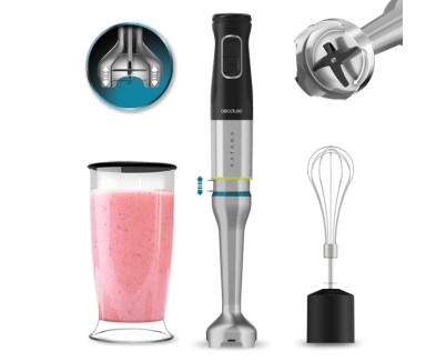 Cecotec Katana 12 Cream B Batidora de Mano - Potencia 1200W - Movimiento Oscilante - Velocidad Ajustable - Incluye Accesorios - Cuchillas Recubiertas de Titanio - Modo Turbo - Color Negro y Plateado